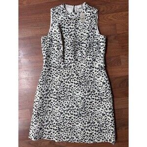 Ann Taylor‎ LOFT Snow Leopard White Cream Black Sleeveless Dress Size 12P 12 Pet
